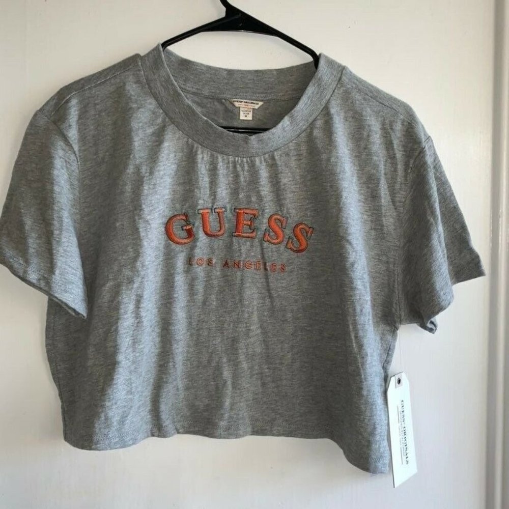 NEW Y2K GUESS Logo Grey Crop Top Size Medium
